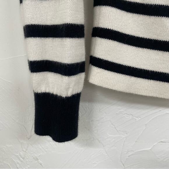 Loft Black & White Striped Red Floral Embroidery Shoulder Sweater Womens XS - Picture 3 of 6